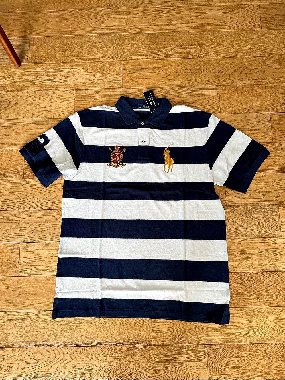 Polo Ralph Lauren Big Pony Striped Pique Polo Shirt Crest Patch Embroidery XLT